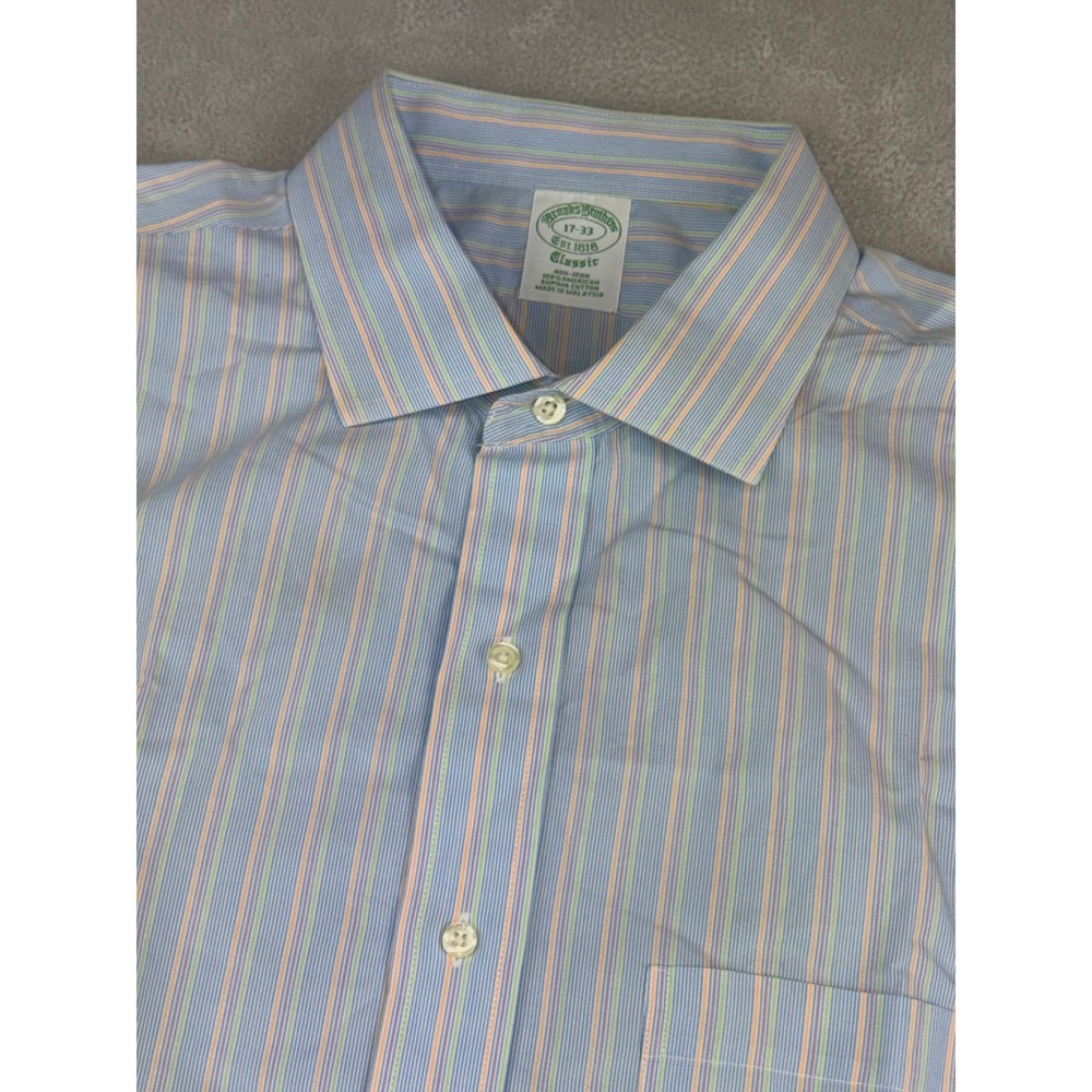 Brooks Brothers Mens 17X33 Classic Fit Non-Iron Supima Cotton Dress Shirt